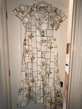 slim fit dress slacks Embroidered Floral Green Gingham Mini Delaney Dress